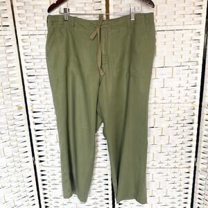 St. John's Bay 100% Linen Cropped Pants‎ Womens 16 Olive Green Casual Summer